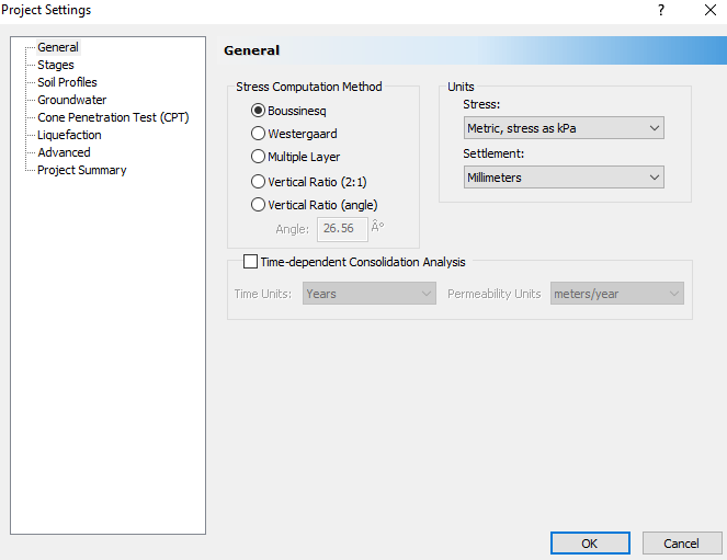 Project Settings dialog - General tab